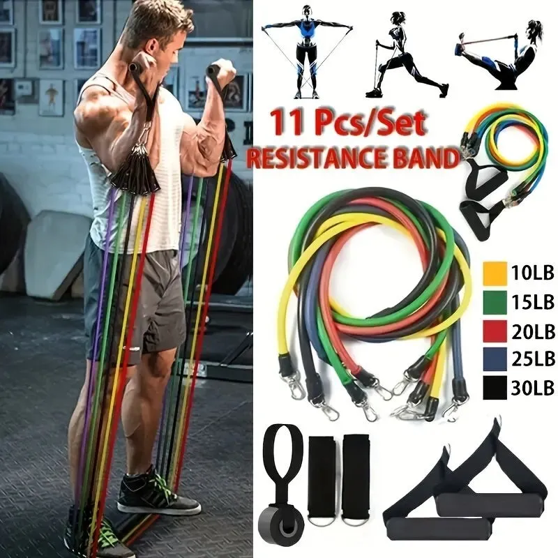 11 Piece Resistance Band Set with Ankle Strap Chest Expander and More