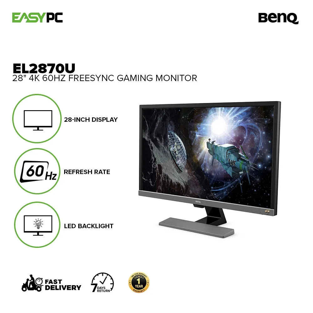 BenQ EL2870U 28" 4K 60Hz HDR Gaming Monitor, FreeSync, 1ms GtG, Eye-Care Technology, Multi-Device Connectivity and Integrated Speakers Gaming Monitor