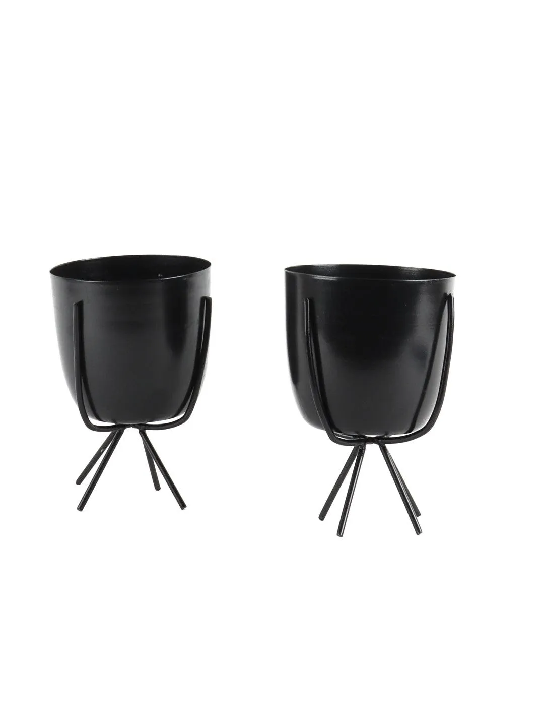Black Metal Planter with Stand (Set of 2)