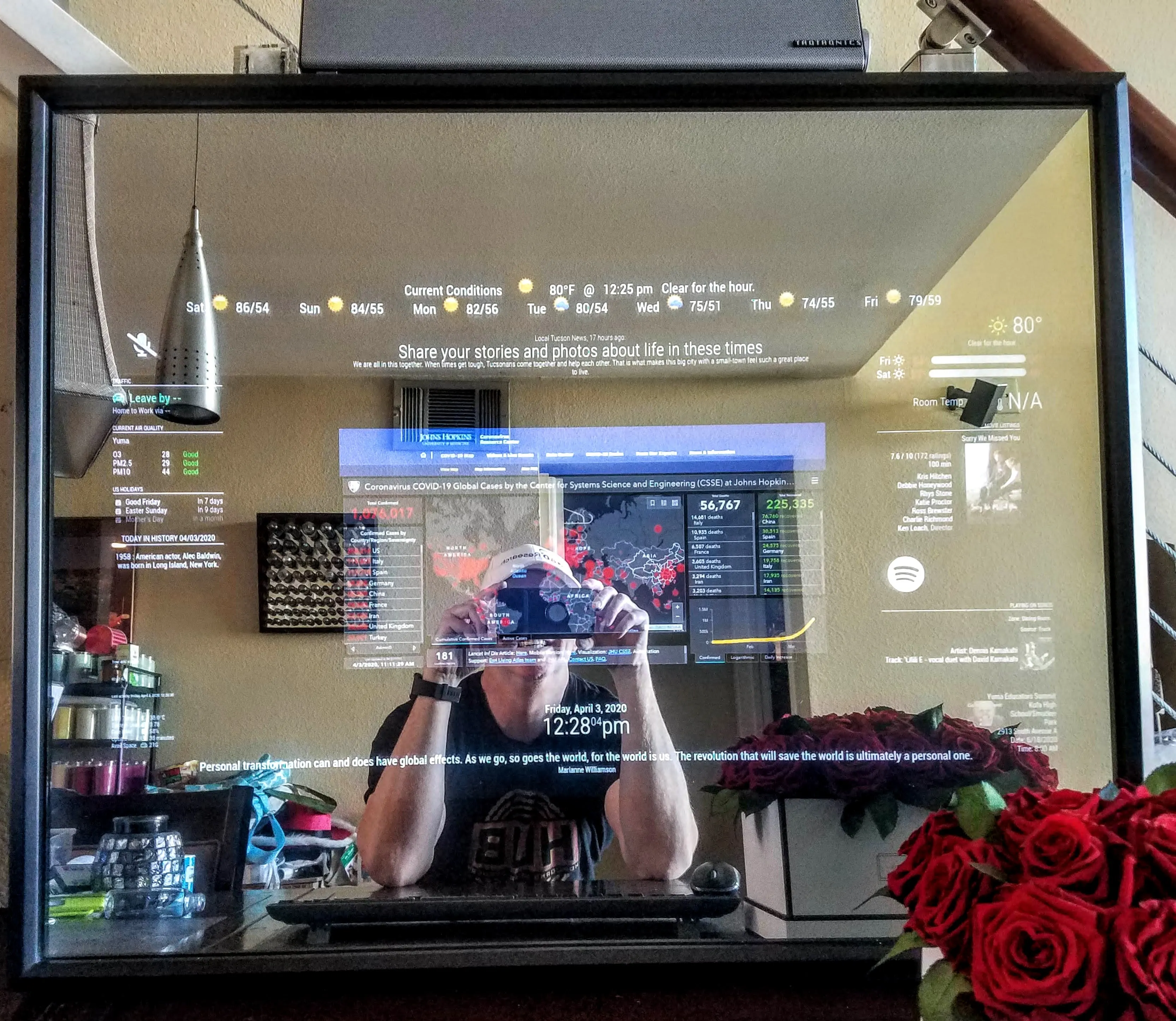 Framed Google Assistant Smart Mirror-32" Samsung 4K QLED in 24"X30"X2.5" Black Frame