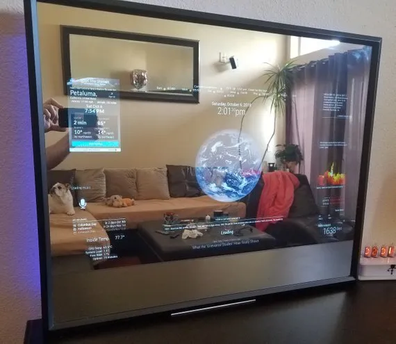 Framed Google Assistant Smart Mirror-32" Samsung 4K QLED in 24"X30"X2.5" Black Frame