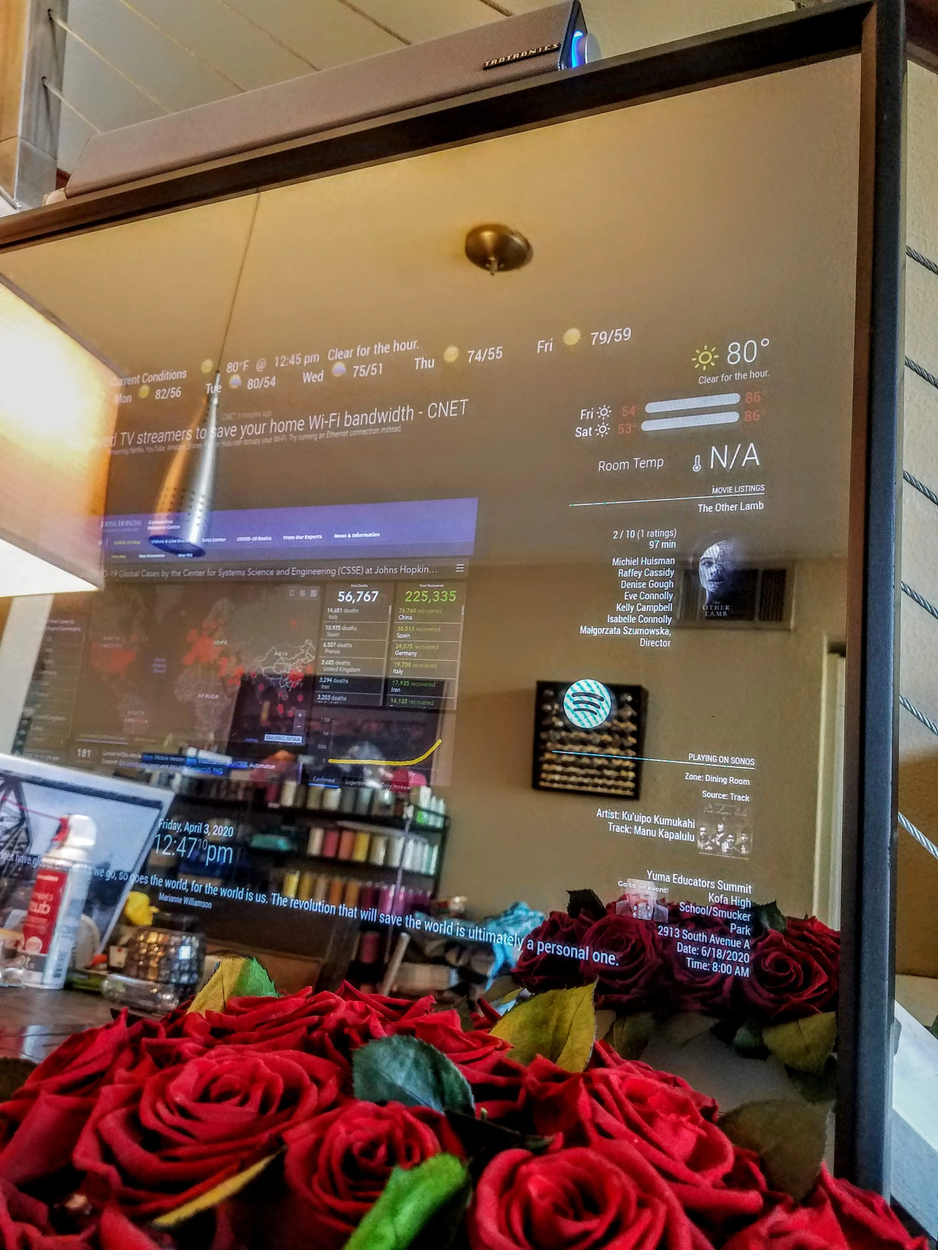 Framed Google Assistant Smart Mirror-32" Samsung 4K QLED in 24"X30"X2.5" Black Frame