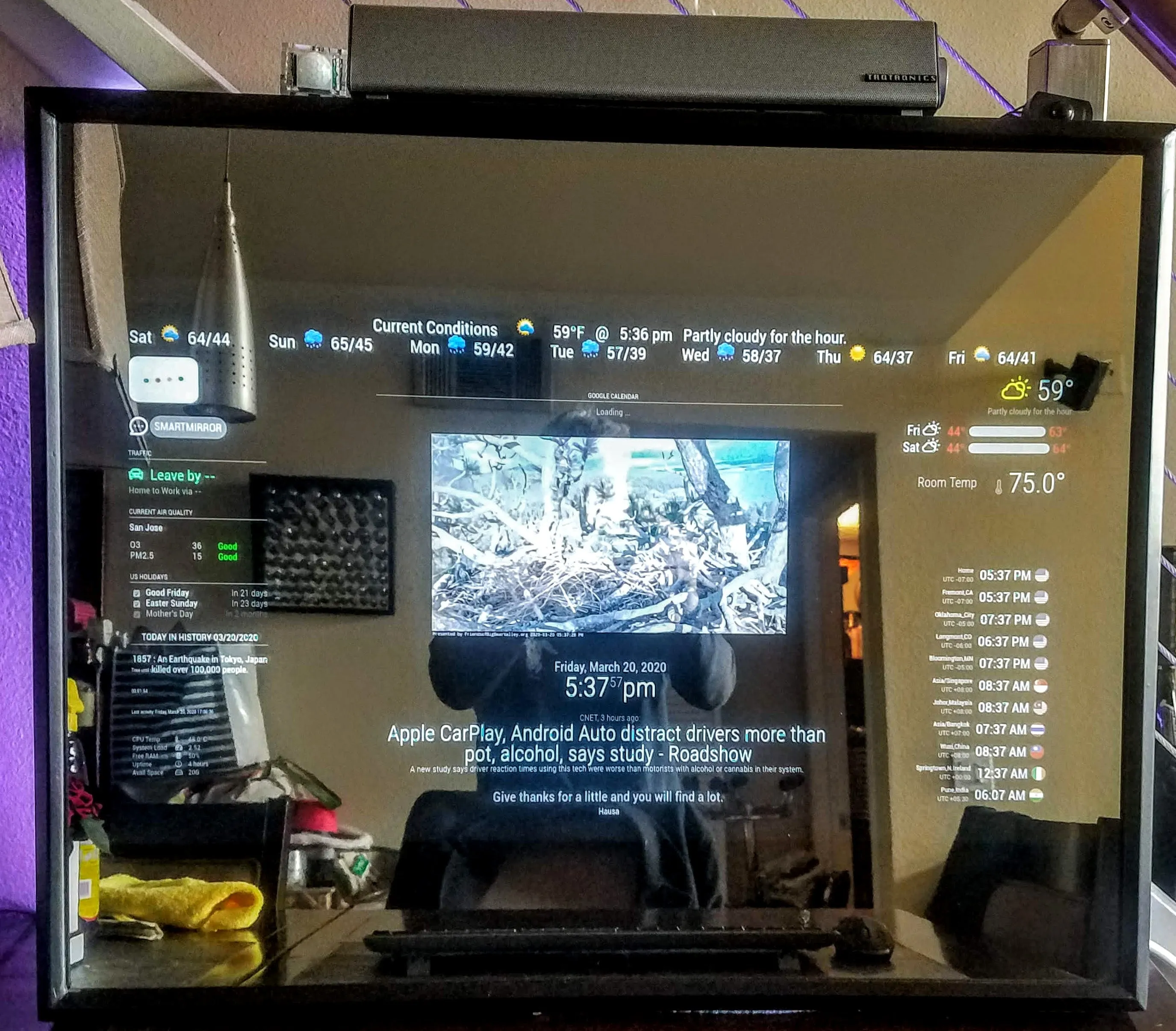 Framed Google Assistant Smart Mirror-32" Samsung 4K QLED in 24"X30"X2.5" Black Frame