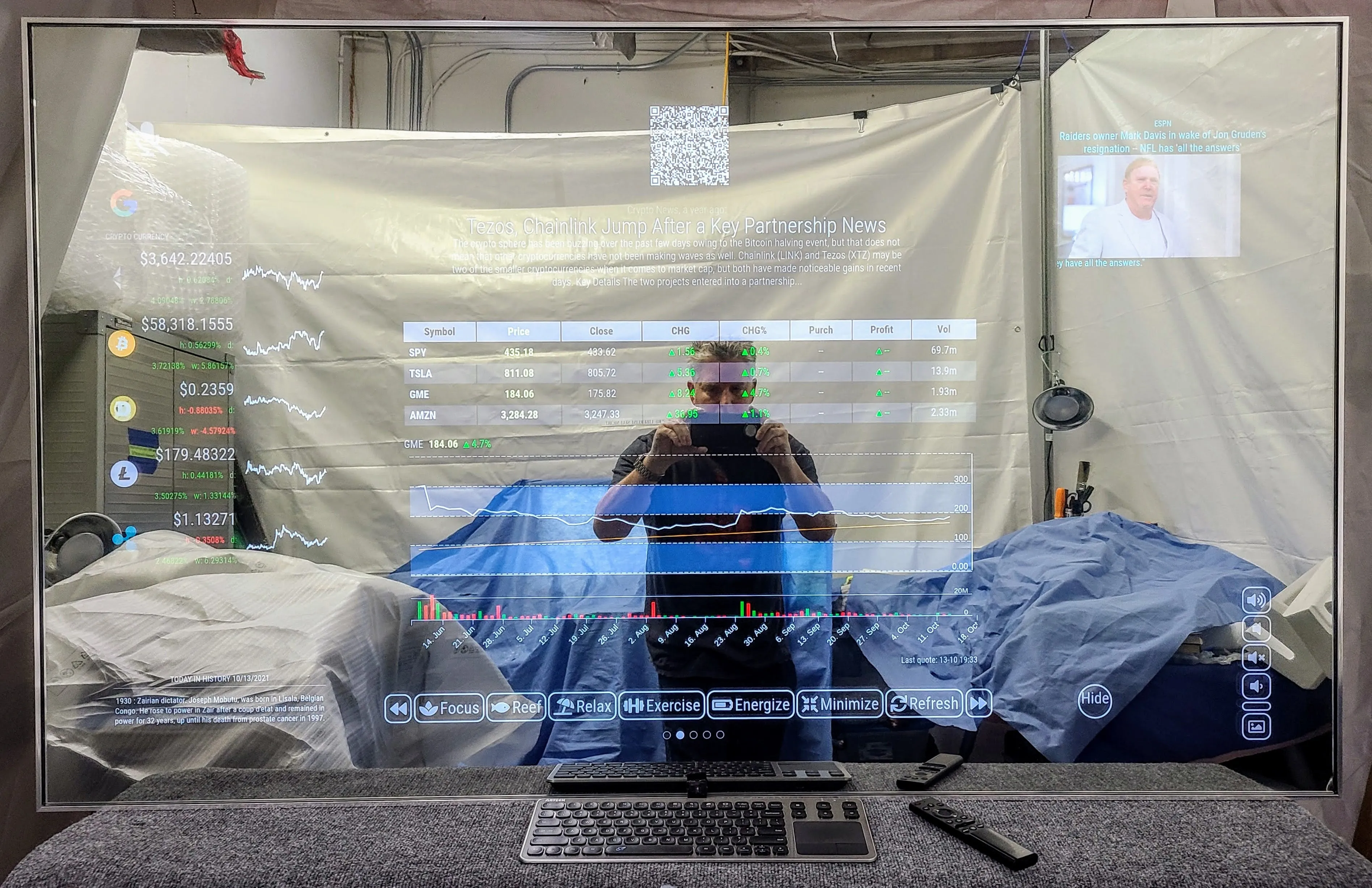 Framed Google Assistant Smart Mirror - 65" Samsung 4K QLED in a sleek 60" X 36" X 2" Aluminum Frame