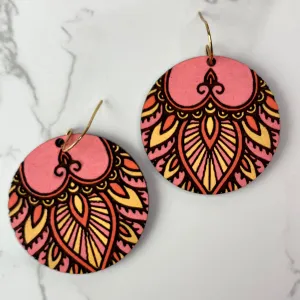 Orange and Pink Wood Hand Painted Earrings