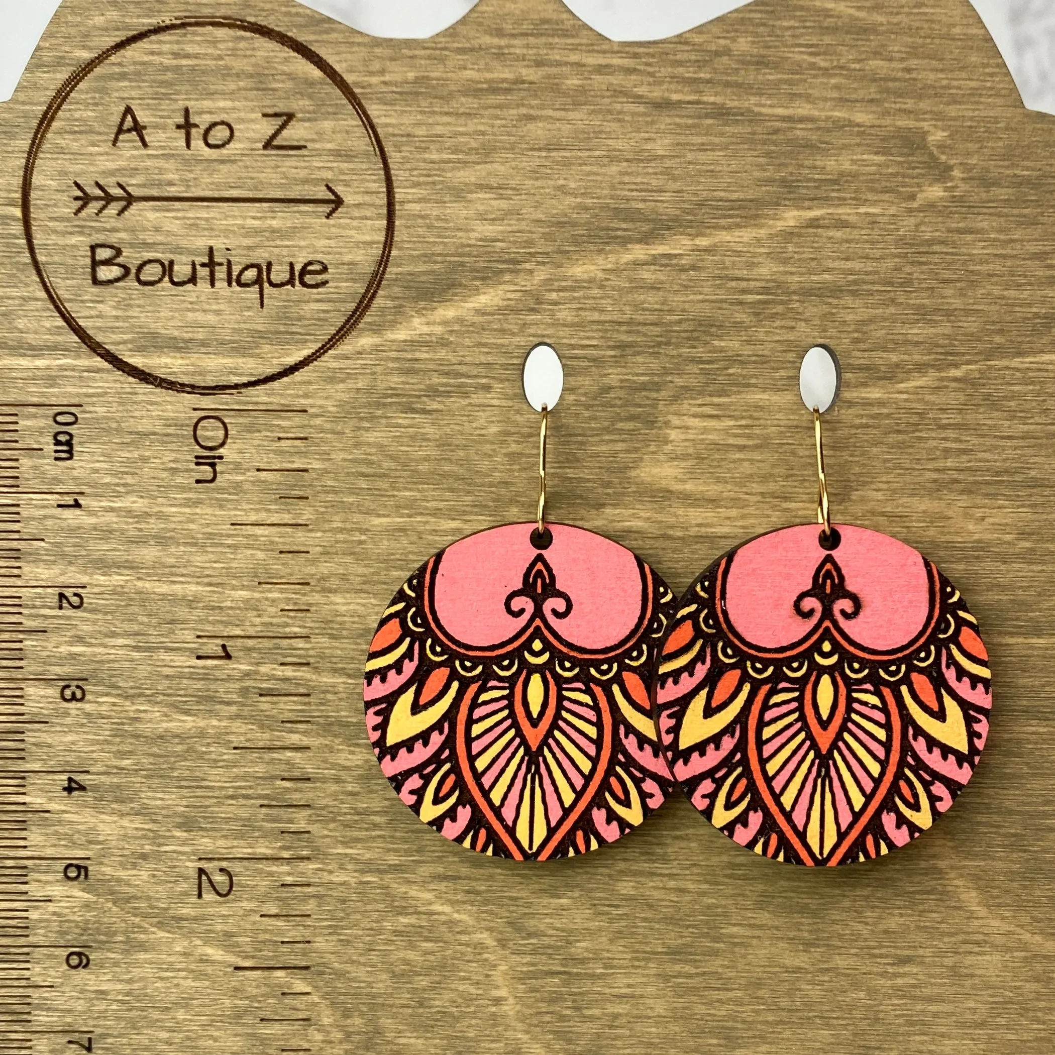 Orange and Pink Wood Hand Painted Earrings