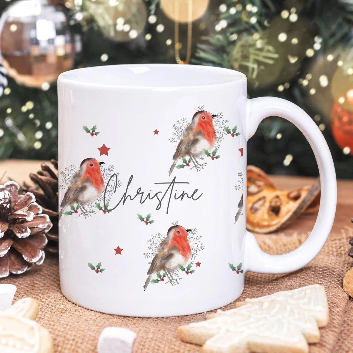 Personalised Christmas Mug, Xmas Mug Gift, Christmas Eve Mug Gift, Christmas Gifts, Robin Mugs, Named Mugs, Custom Mugs, Robin Gift,