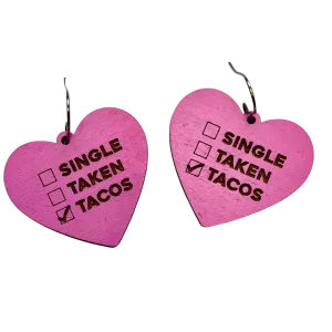 Pink Heart Taco Wood Hand Painted Earrings