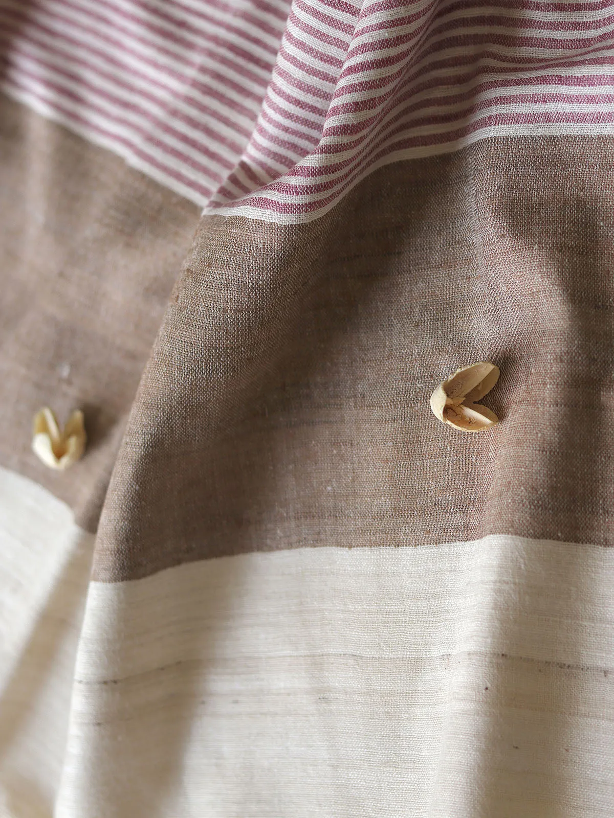 Silk Scarf With Grey Brown And Pink Stripes In White