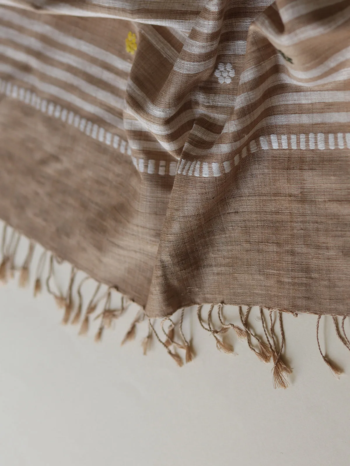 Silk Scarf With Stripes And Motifs In Brown