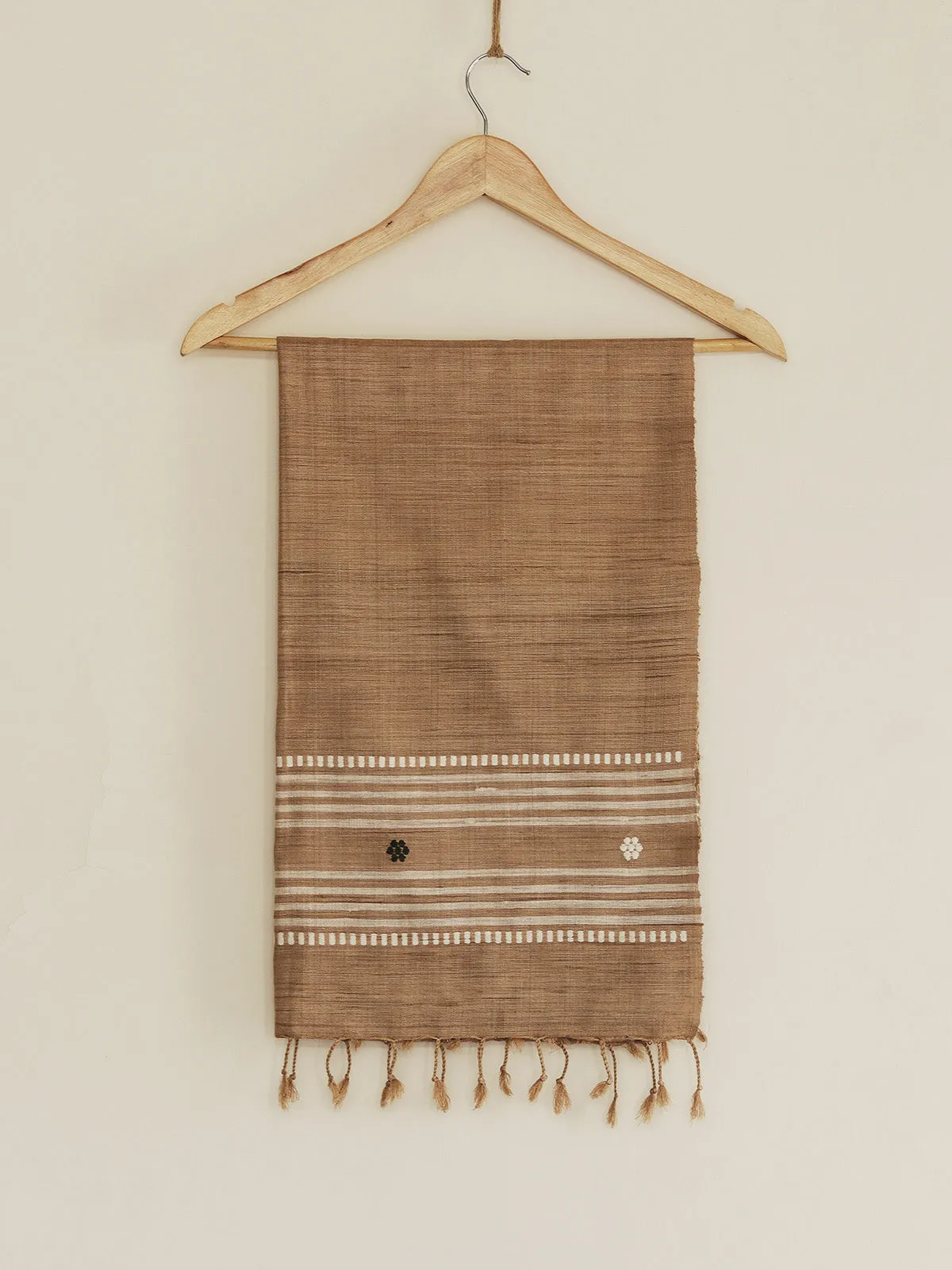 Silk Scarf With Stripes And Motifs In Brown