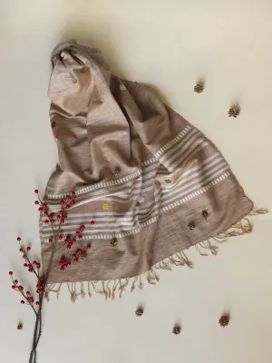Silk Scarf With Stripes And Motifs In Brown